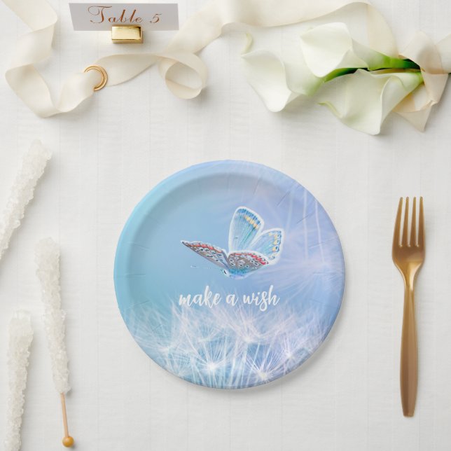 Make a Wish Dandelion and Butterfly Design Paper Plates (Wedding)