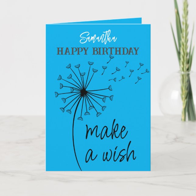 Make a Wish Dandelion Clock.Editable birthday card (Front)