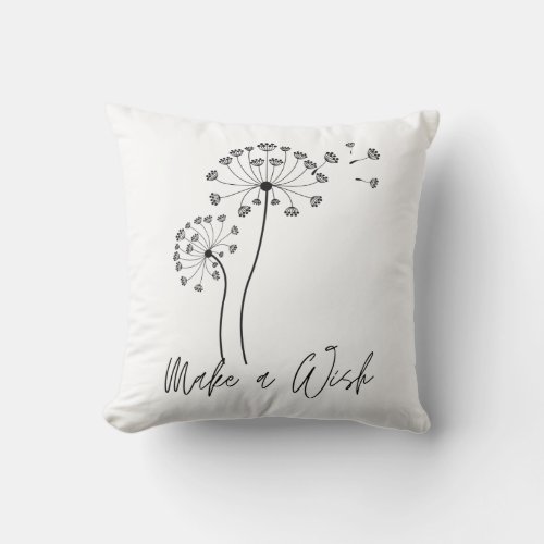 Make a Wish Dandelion Flower Fluff Throw Pillow