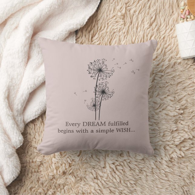 Make A Wish Dandelion Quote Throw Pillow (Blanket)