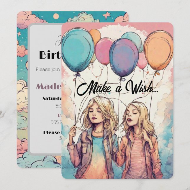  Make a Wish for the Birthday Girl Party Invitation (Front/Back)