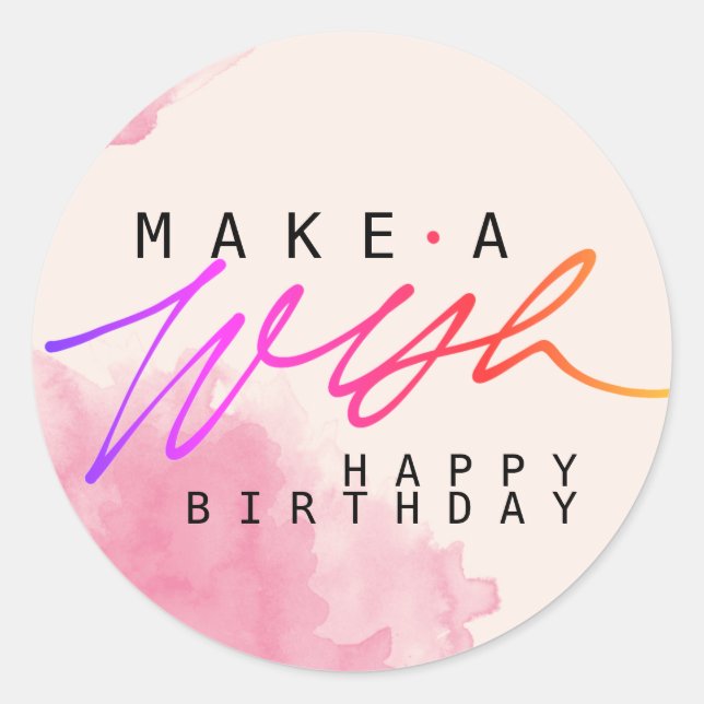 Make a Wish Happy Birthday in Pink Classic Round Sticker (Front)