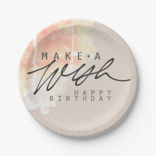 Make a Wish Happy Birthday in Sand Color  Paper Plates