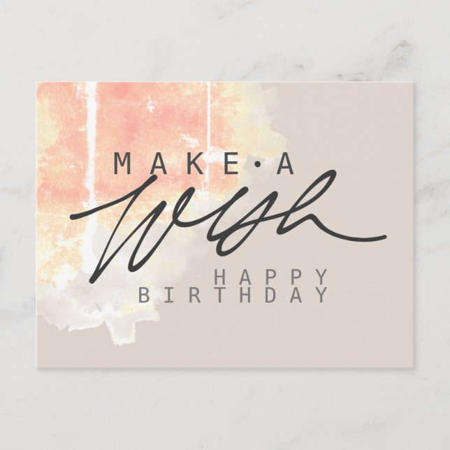 Make a Wish Happy Birthday in Sand Color Postcard (Front)