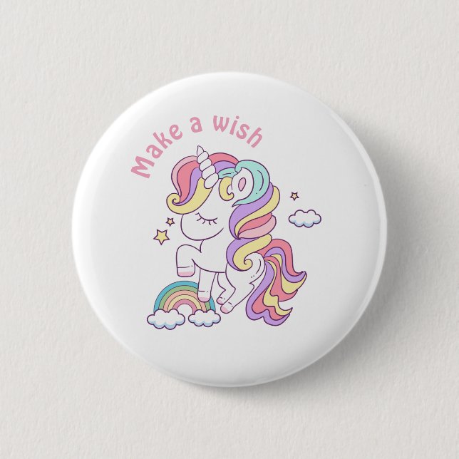 Make a wish magical unicorn  button (Front)