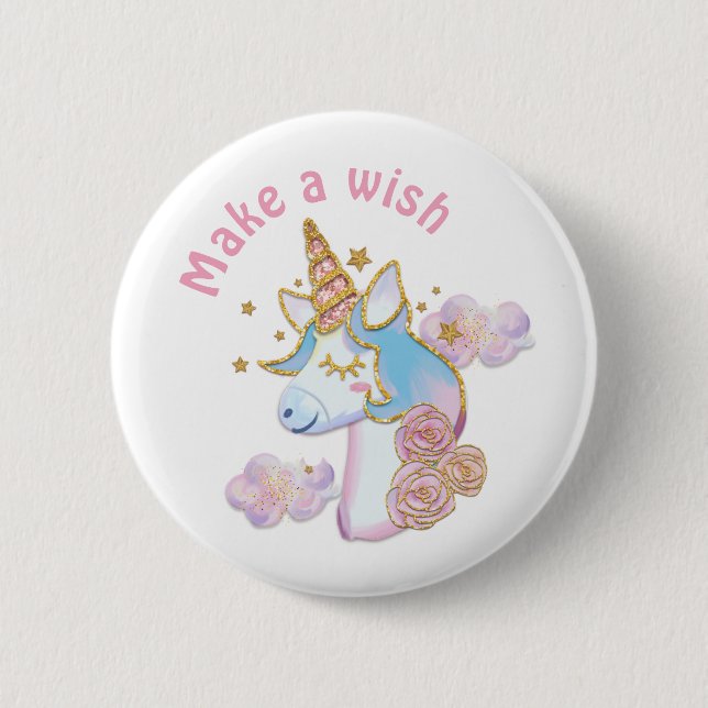 Make a wish magical unicorn button (Front)