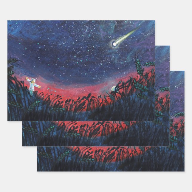 Make a Wish on a Shooting Star Illustration Wrapping Paper Sheets (Set)