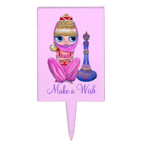 Make a Wish Pink Genie Girl & Magic Bottle Cake Topper