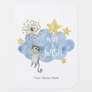 Make A Wish Quote Cat Star Cloud Nursery Baby Kids Blanket