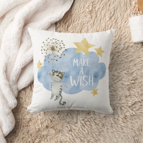 Make A Wish Quote Cat Star Cloud Nursery Baby Kids Throw Pillow