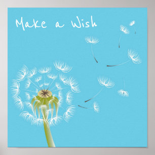 Make a wish quote Dandelion sky blue and white Poster
