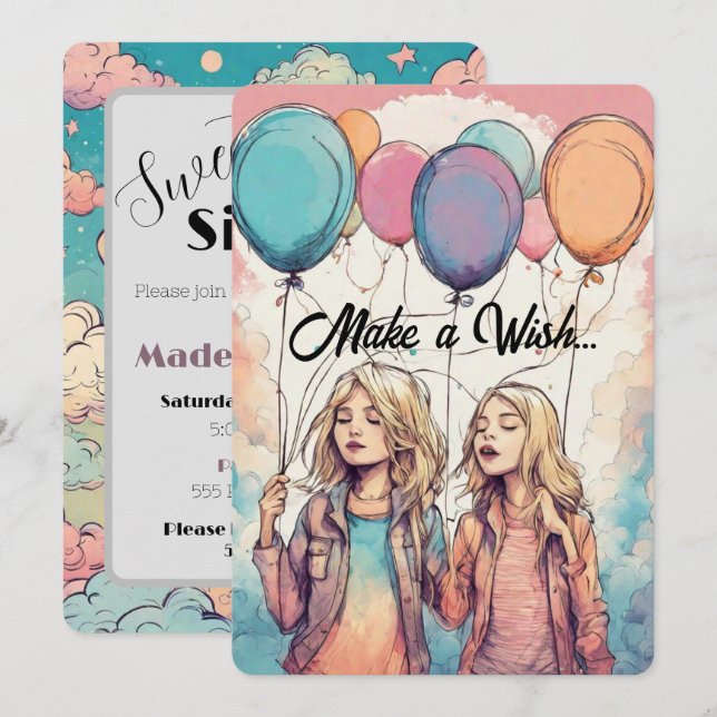  Make a Wish Sweet Sixteen Birthday Party Invitation (Front/Back)