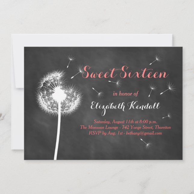 Make a Wish! Sweet Sixteen Invitation (coral) (Front)