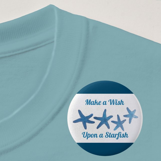 Make a Wish upon a Starfish Blue and White Button (Creator Uploaded)