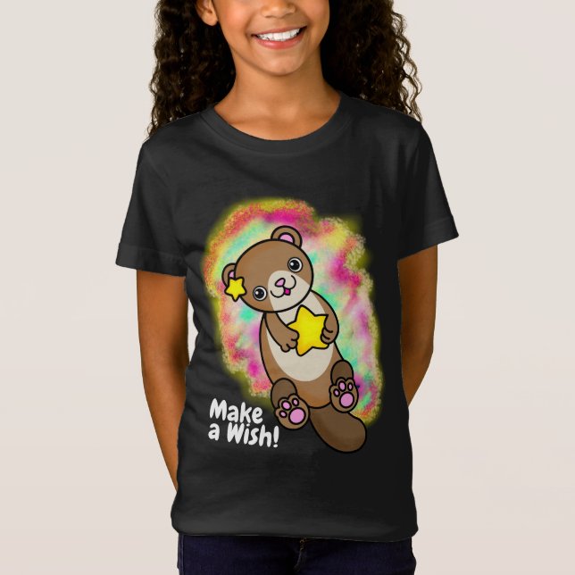 Make a Wish very cute Otter with Golden Star T-Shirt (Front)