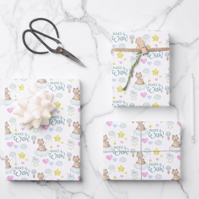 Make A Wish Wrapping Paper Flat Sheet Set of 3 (Front)