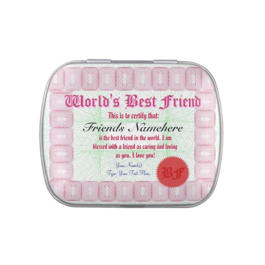 Make a World's Best Friend Certificate Candy Tin (Top)