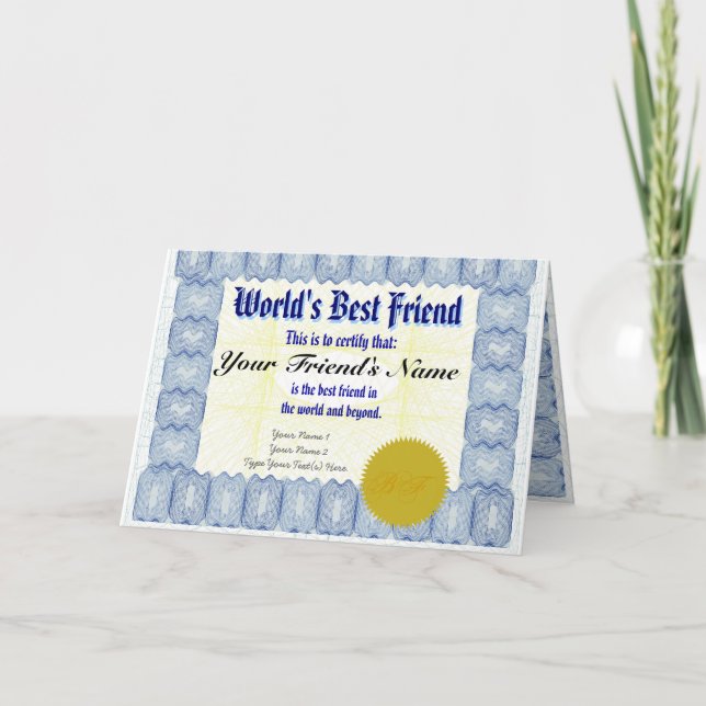 Make a World's Best Friend Certificate Gift Card (Front)