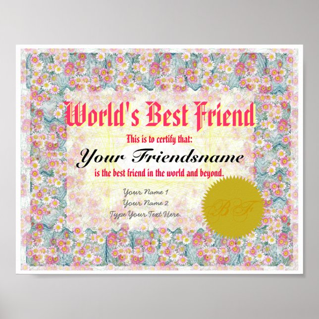 Make a World's Best Friend Certificate Print (Front)