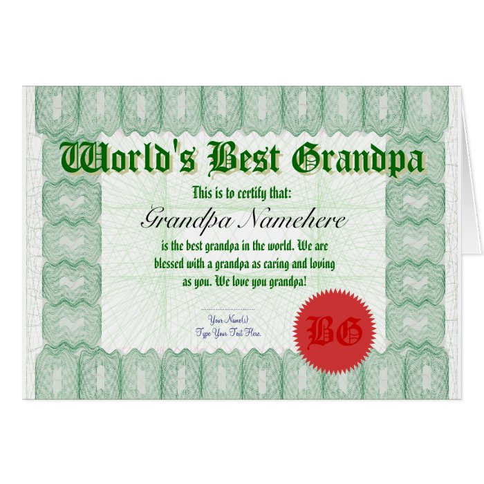 Make a World's Best Grandpa Certificate Award Card