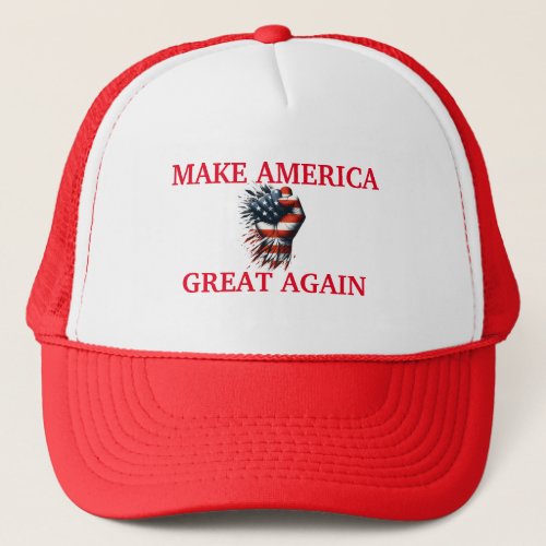 Make America Great Again American Flag Fist Trucker Hat