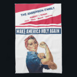MAKE AMERICA HOLY AGAIN ROSARY ROSIE THE RIVETER KITCHEN TOWEL<br><div class="desc">Awesome design of Rosie the Riveter with the Holy Rosary and the overlay MAKE AMERICA HOLY AGAIN.  Text and fonts can be modified.</div>