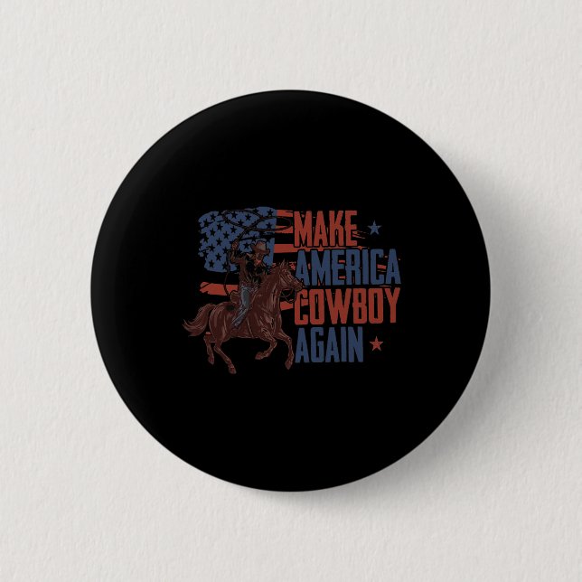 Make America Western Cowboy Again Retro 4th Of Jul Button (Front)