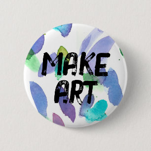Make Art Inspiring Artist Paintbrush Strokes Blue Button