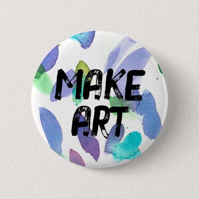 Make Art Inspiring Artist Paintbrush Strokes Blue Button (Front)