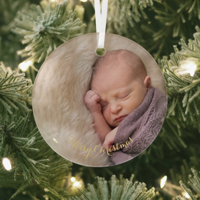 Make Baby Girl Boy First 1st Cute Christmas Photo Glass Ornament (Insitu)