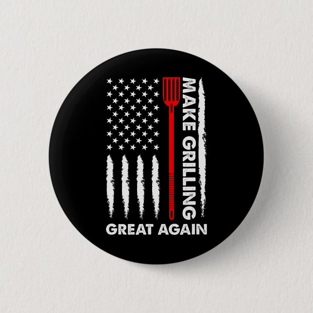 Make Barbecuing Great 4th July Fun Bbq Pitmaster  Button (Front)