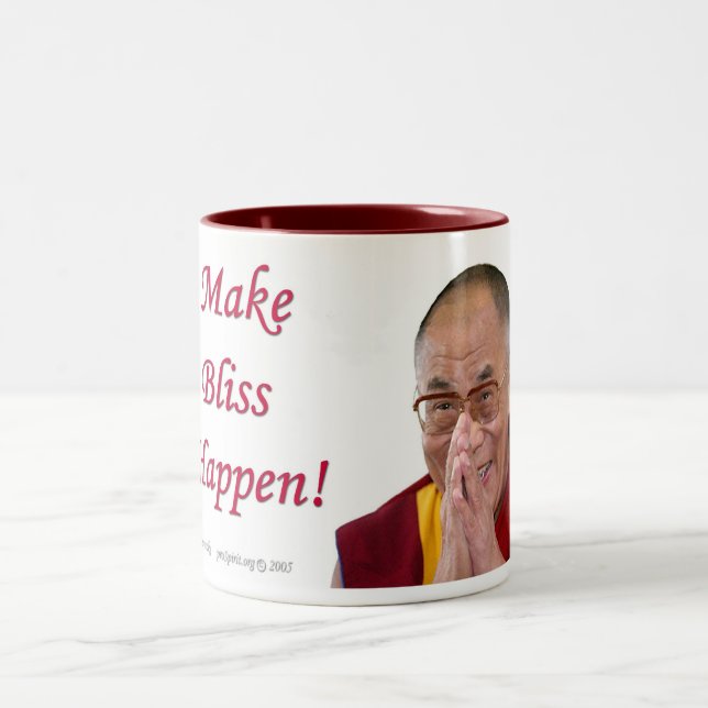 Make Bliss Happen! - Dalai Lama Two-Tone Coffee Mug (Center)