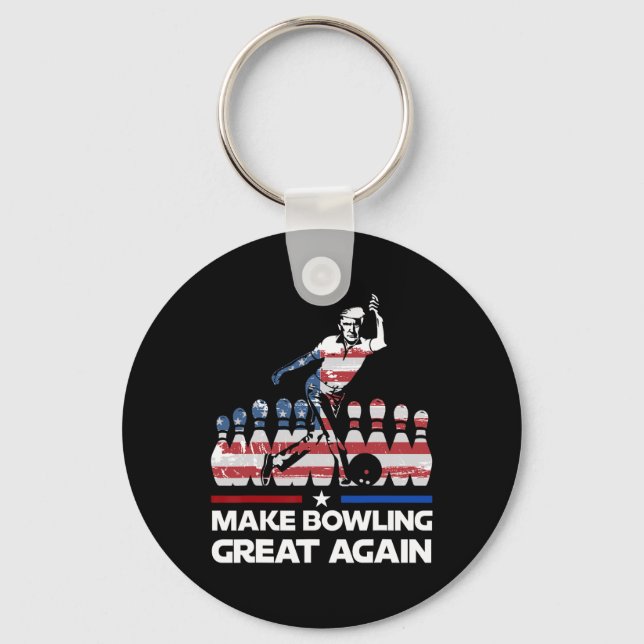 Make Bowling Great Again Funny Trump Us Flag Bowli Keychain (Front)