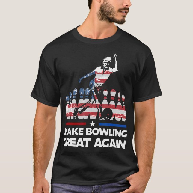 Make Bowling Great Again Funny Trump Us Flag T-Shirt (Front)