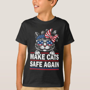 Make Cats Safe Again Funny Cat Lover Usa Flag  T-Shirt