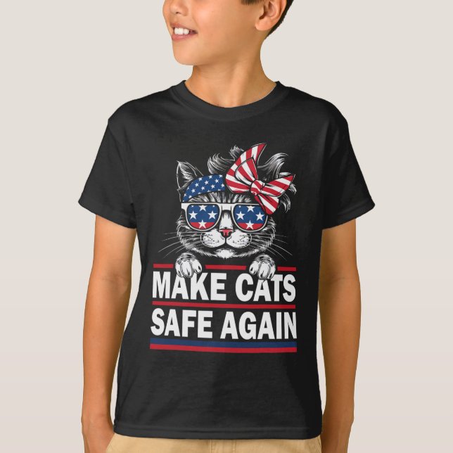 Make Cats Safe Again Funny Cat Lover Usa Flag  T-Shirt (Front)