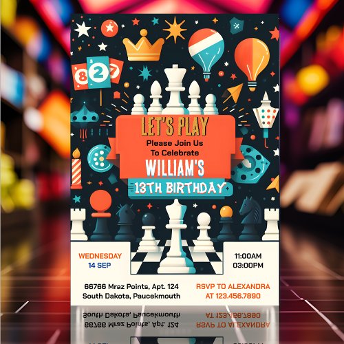 Make Chess King And Queen Game Night 13th Birthday Invitation