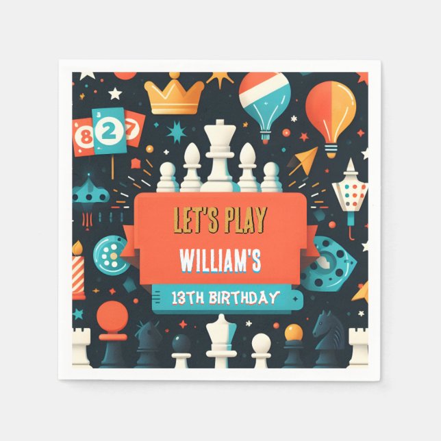 Make Chess King And Queen Game Night 13th Birthday Napkins (Front)