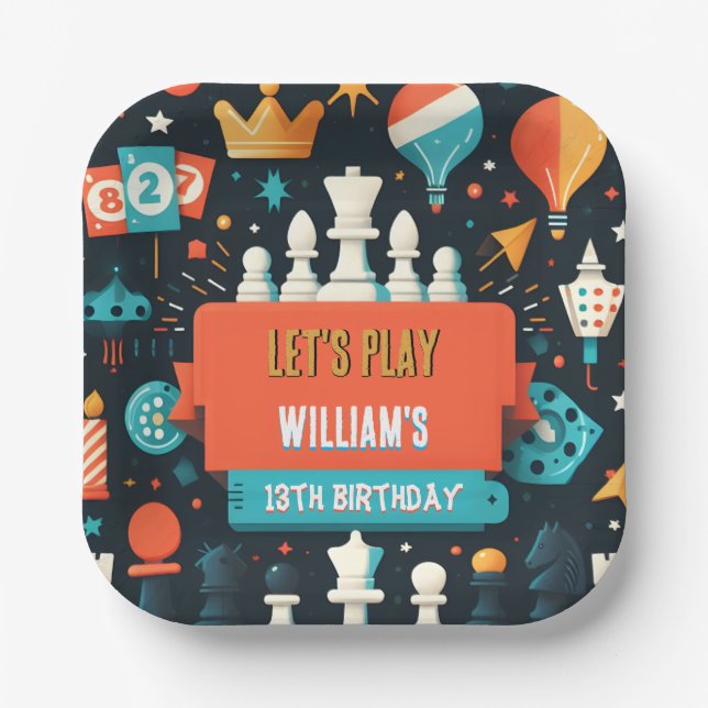 Make Chess King And Queen Game Night 13th Birthday Paper Plates (Front)