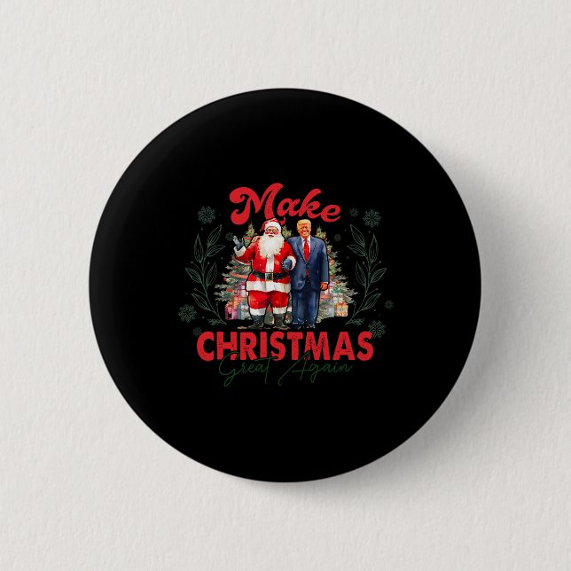 Make Christmas Great Again Funny Santa Trump 2024  Button (Front)