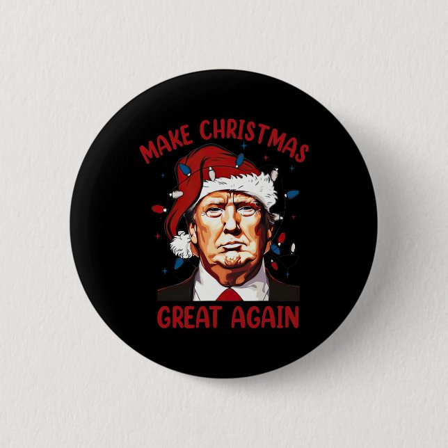 Make Christmas Great Again Funny Santa Trump 2024  Button (Front)
