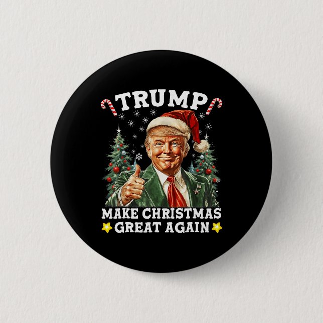 Make Christmas Great Again Funny Santa Trump 2024  Button (Front)