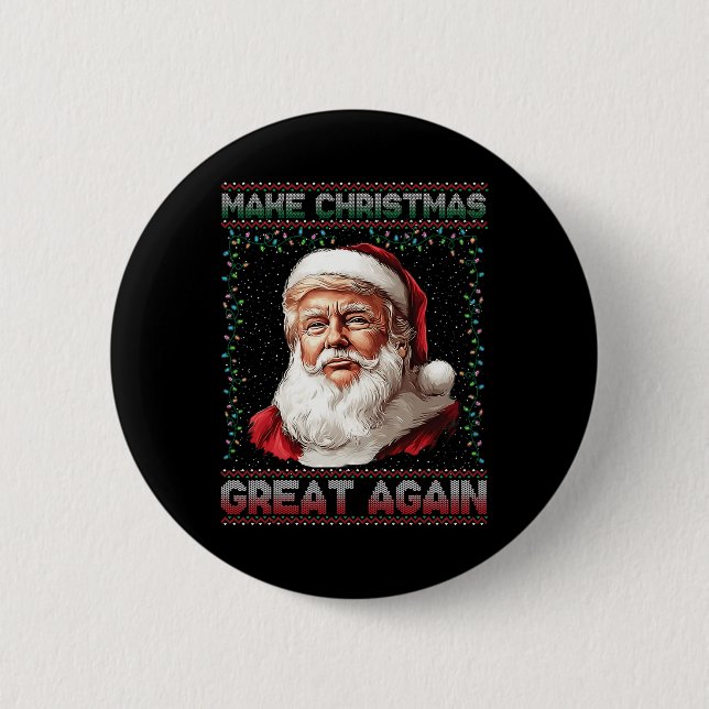 Make Christmas Great Again Funny Santa Trump 2024  Button (Front)