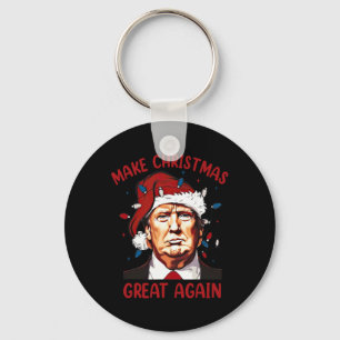 Make Christmas Great Again Funny Santa Trump 2024  Keychain