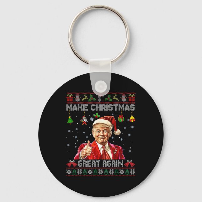 Make Christmas Great Again Funny Santa Trump 2024  Keychain (Front)