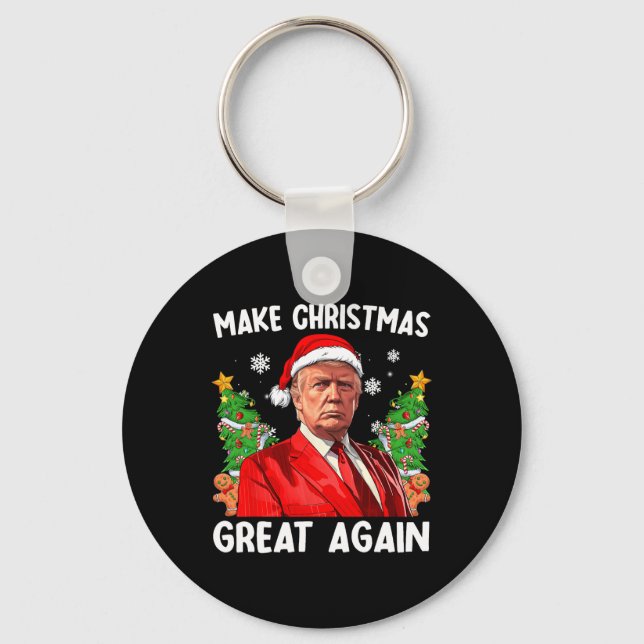 Make Christmas Great Again Funny Santa Trump 2024  Keychain (Front)