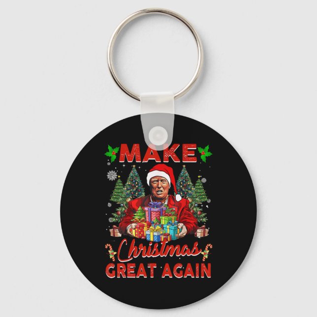 Make Christmas Great Again Funny Santa Trump 2024  Keychain (Front)
