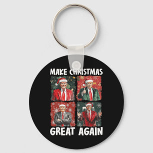 Make Christmas Great Again Funny Santa Trump 2024  Keychain