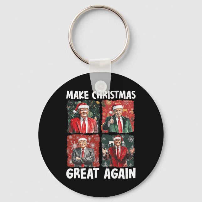 Make Christmas Great Again Funny Santa Trump 2024  Keychain (Front)