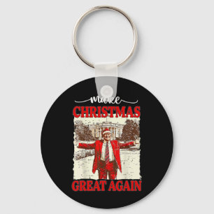 Make Christmas Great Again Funny Santa Trump 2024  Keychain